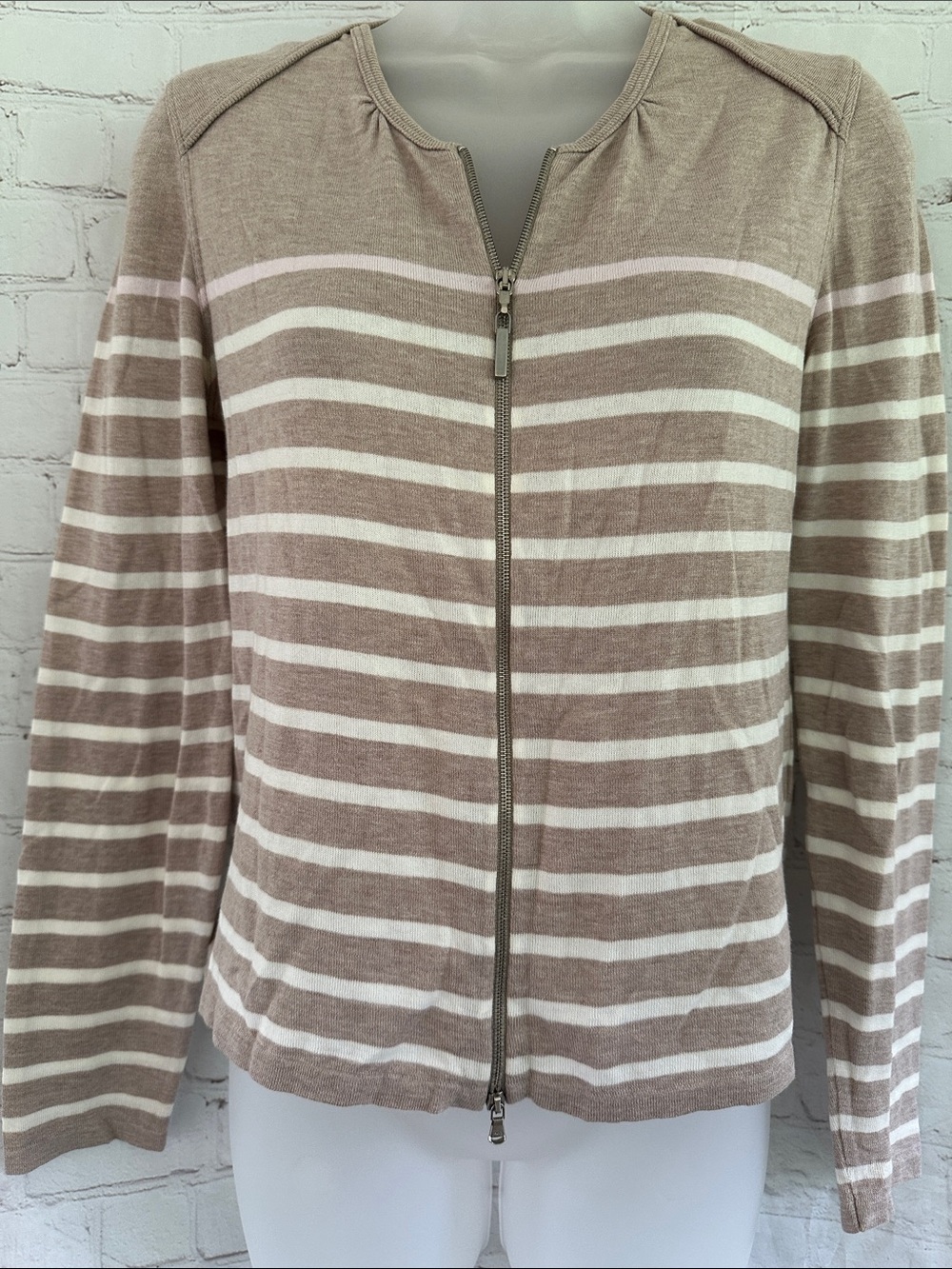 Rivamonti Cotton Striped Zip-Front Lightweight Cardigan-Made in Italy size M